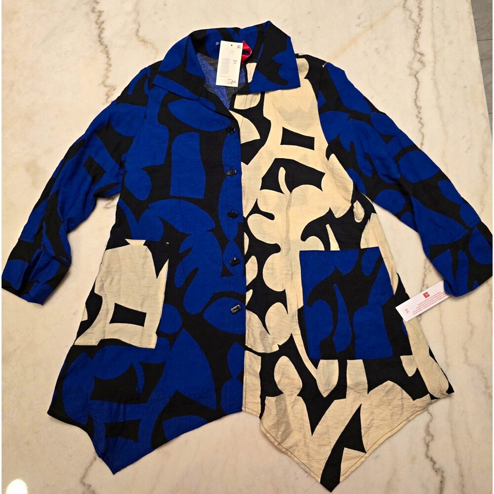 NWT IC Collection Abstract Geometric Tunic Jacket Art To Wear Oversized XS Funky